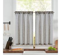 TOPICK Kitchen Curtains 36 Inch Drop, Black Striped Cafe Curtain 2 Panels, Light Filtering Privacy Bedroom Curtains, Rod Pocket Short Half Window Curtain Tier for Cupboard Base, Sink, RV, W36xL36 Inch