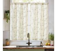 TOPICK Kitchen Curtains 45 Inch Drop, Sage Green Floral Short Cafe Curtains, Light Filtering Small Window Curtain Tiers for Cupboard Base, Sink, Basement, Bistro, W26 x L45 Inch