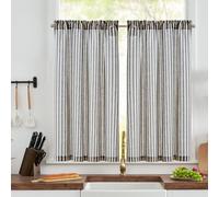TOPICK Kitchen Curtains 45 Inch Drop with Black Stripe Pattern, Rod Pocket Light Filtering Cafe Curtains, Half Window Curtain Tiers for Bedroom, Living Room, Cupboard Base, Sink, W 36 x L 45 Inch