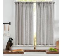 TOPICK Kitchen Curtains 54 Inch Drop with Black Stripe Pattern, Rod Pocket Light Filtering Cafe Curtains, Half Window Curtain Tiers for Bedroom, Living Room, Cupboard Base, Sink, W 50 x L 54 Inch