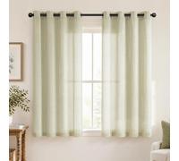 TOPICK Linen Blend Curtains, Green Striped Light Filtering 2 PCS, W50 xL63 | 63 Inch Long Light Filtering Eyelet Curtains for Living Room, Bedroom, Kids Room, Nursery, Country Style Window Decoration
