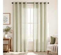 TOPICK Linen Blend Curtains, Green Striped Light Filtering 2 PCS, W50 xL84 | 84 Inch Long Light Filtering Eyelet Curtains for Living Room, Bedroom, Kids Room, Nursery, Country Style Window Decoration