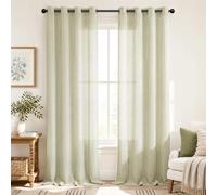 TOPICK Linen Blend Curtains, Green Striped Light Filtering 2 PCS, W50 xL90 | 90 Inch Long Light Filtering Eyelet Curtains for Living Room, Bedroom, Kids Room, Nursery, Country Style Window Decoration