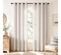 TOPICK Linen Blend Curtains, Grey Striped Light Filtering 2 PCS, W50 xL84 | 84 Inch Long Light Filtering Eyelet Curtains for Living Room, Bedroom, Kids Room, Nursery, Country Style Window Decoration