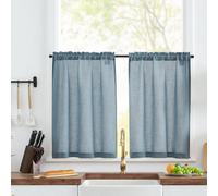TOPICK Linen Blend Kitchen Curtains, 24 Inch Drop Small Cafe Curtains, Solid Pattern Light Filtering Short Curtain Tiers for Bathroom Sink Cupboard, Rod Pocket 2 Panels Blue