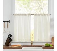 TOPICK Linen Blend Kitchen Curtains, 24 Inch Drop Small Cafe Curtains, Solid Pattern Light Filtering Short Curtain Tiers for Bathroom Sink Cupboard, Rod Pocket 2 Panels White