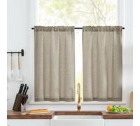 TOPICK Linen Blend Kitchen Curtains, 36 Inch Drop Small Cafe Curtains, Solid Pattern Light Filtering Short Curtain Tiers for Bathroom Sink Cupboard, Rod Pocket 2 Panels Taupe