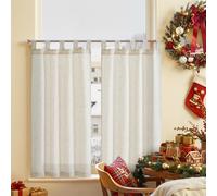TOPICK Linen Blend Kitchen Curtains, 36 Inch Drop Small Cafe Curtains with Tab Top, Solid Light Filtering Short Curtain Tiers for Bathroom Sink Cupboard, 2 Panels, 26 W x 36 L Inch, Beige Crude