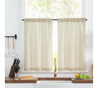 TOPICK Linen Blend Kitchen Curtains, Cafe Curtains, W26 xL36, Crude, 2 PCS