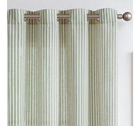 TOPICK Linen Curtains for Living Room 96 inches Long Sage Green Striped Curtains for Bedroom Light Filtering Eyelet Curtain Country Window Decoration 2 Panels