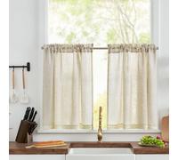TOPICK Linen Look Kitchen Curtains, Lace Cafe Window Tiers, W36xL24, Crude
