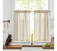 TOPICK Linen Look Kitchen Curtains, Lace Cafe Window Tiers, W36xL36, Crude