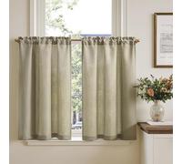 TOPICK Linen Optics Beige Kitchen Curtains 36 Inch Drop Small Cafe Curtains Light Filtering Curtain Tiers for Bathroom Sink Cupboard Rod Pocket 2 Panels