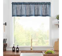 TOPICK Navy Blue Net Curtains 16 Inch Drop Small Cafe Curtains Short Sheer Voile Curtain Valance for Kitchen Sink Bedroom Bathroom Cupboard Rod Pocket 1 Panel