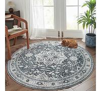 TOPICK Round Rug 120cm Machine Washable Vintage Grey Rug Thin Non Slip Circle Carpet for Kitchen Living Room Bedroom Dining Room Entrance