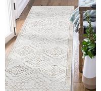 TOPICK Runner Rug 60x150cm Hallway Runner Soft Washable Taupe Rug Short Pile Geometric Print Carpet Non Slip Lightweight Carpet for Kitchen Bathroom Living Room Bedroom