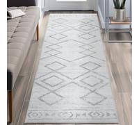 TOPICK Runner Rug 60x210cm Hallway Runner Grey Soft Short Pile Rug Indoor Mat Geometric Print Lightweight Carpet Non Slip for Bedroom Kitchen Dining Room Living Room