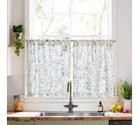 TOPICK Sage Green Linen Blend Floral Kitchen Cafe Curtains W36 xL24, 2 PCS
