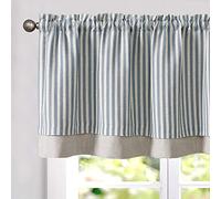 TOPICK Striped Short Kitchen Curtains 18 Inch Drop Small Cafe Curtains Blackout Double Layer Curtain Valance for Sink Living Room Cupboard Rod pocket 1 Panel Blue on Beige
