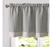 TOPICK Striped Short Kitchen Curtains 18 Inch Drop Small Cafe Curtains Blackout Double Layer Curtain Valance for Sink Living Room Cupboard Rod pocket 1 Panel Black on Beige
