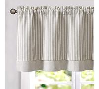 TOPICK Striped Short Kitchen Curtains 18 Inch Drop Small Cafe Curtains Blackout Double Layer Curtain Valance for Sink Living Room Cupboard Rod pocket 1 Panel Grey on Beige