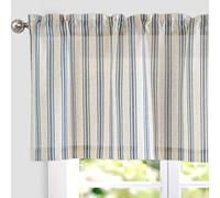 TOPICK Striped Short Kitchen Curtains Linen Cafe Curtains 18 Inch Drop Small Window Translucent Curtains Ticking Stripe Light Filtering Valance for Farmhouse Bathroom Laundry 1 Panel Blue Stripe