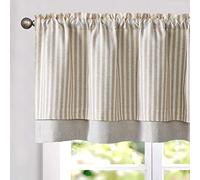 TOPICK Striped Short Kitchen Pelmet Curtains 18 Inch Drop, Small Cafe Curtains, Rod Pocket Blackout Double Layer Valance for Bedroom, Sink, Living Room, Cupboard, 1 Panel, Taupe on Beige, W50xL18 Inch
