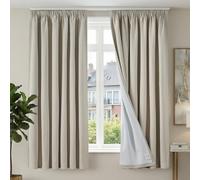 TOPICK Total Blackout Curtains 72 Inch Drop for Bedroom, Pencil Pleat Linen Look Thermal Curtains with White Coating, Soft Long Light Blocking 2 Drapes for Living Room, W 52 x L 72 Inch, Light Linen