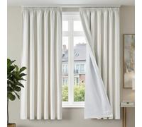 TOPICK Total Blackout Curtains 72 Inch Drop for Bedroom, Pencil Pleat Linen Look Thermal Curtains with White Coating, Soft Light Blocking Long Curtain 2 Drapes for Living Room, W 52 x L 72 Inch, White