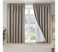TOPICK Total Blackout Curtains for Bedroom with Pencil Pleat, Linen Look Thermal Curtains with White Coating, Soft Light Blocking Soundproof Curtain 2 Drapes for Living Room, Khaki, W46 x L54 Inch