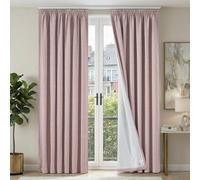 TOPICK Total Blackout Thermal Curtains with Coating, Linen Look Energy Saving Long Curtains, Noise Reduction, Soft Pencil Pleat Window Drapes for Living Room, Bedroom, Nuresry, W 52 X L 84 Inch, Pink