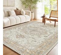 TOPICK Vintage Beige Taupe Rugs Bedroom, 160x230, Washable, Stain Resistant | Cashmere Texture Carpet, Short Pile Large Area Rug for Living Room, Dining Room, Office, No Slip, Lightweight, Non-Shedding