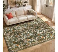 TOPICK Vintage Bird Washable Rug 160x230, Green, Cashmere Texture, Non-Slip