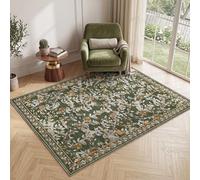 TOPICK Vintage Botanical Pomegranate & Bird Washable Area Rug 120x170cm, Stain Resistant Cashmere Texture Non-Slip Rugs for Living Room Bedroom Dining Room, Lightweight & Non-Shedding, Green