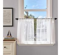 TOPICK Voile Net Kitchen Curtains Flax Texture 24 Inch Drop Sheer Light Filtering Cafe Curtains Short Curtain Tiers for Bathroom Living Room Small Windows Cupboard Rod Pocket 2 Panels Crude