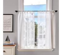 TOPICK Voile Net Kitchen Curtains Flax Texture 36 Inch Drop Sheer Light Filtering Cafe Curtains Short Curtain Tiers for Bathroom Living Room Small Windows Cupboard Rod Pocket 2 Panels Crude