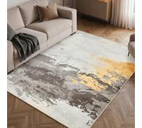 TOPICK Washable Large Modern Abstract Area Rug Living Room, 140x200 cm, Grey Stain Resistant Cashmere Texture Rugs for Bedroom, Lightweight Anti Crease & Slip Pattern Rug for Lounge, Dining Room