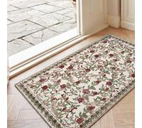 TOPICK Washable Non-Slip Door Mat 60x110, Beige Red Vintage Bird Print Rug