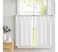 TOPICK White Kitchen Curtains 24 Inch Drop Small Cafe Curtains Light Filtering Short Curtain Tiers for Bahtroom Sink Laundry Cupboard Rod Pocket 2 Panels