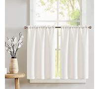 TOPICK White Kitchen Curtains 36 Inch Drop Small Cafe Curtains Linen Textured Light Filtering Curtain Tiers for Bathroom Sink Rod Pocket 2 Panels