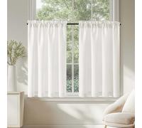 TOPICK White Light Filtering Kitchen Curtains 36 Inch Drop Small Cafe Curtains Waffle Weave Textured Curtain Tiers for Bathroom Sink Laundry Half Window Rod Pocket 2 Panels