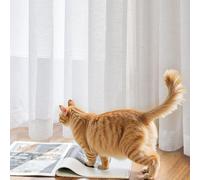 TOPICK White Linen Look Net Curtains for Windows 54 Inch Drop, Semi Transparent Voile Drapes for Bedroom, Short Woven Sheer Eyelet Curtains for Living Room, Nursery, Office, W55 x L54 Inch, 2 Panels