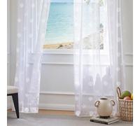 TOPICK White Starfish Seashells Voile Curtains 90 Drop Pairs,Coastal Style Light Filtering Curtains For Bedroom & Living Room,Slot Top (2 Panels)