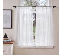 TOPICK White Voile Net Kitchen Curtains with Leaf Pattern 36 Inch Drop Sheer Light Filtering Cafe Curtains Short Curtain Tiers for Bathroom RV Sink Cupboard Rod Pocket 2 Panels