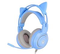 Topiky Cat Ear Gaming Headset with 50mm Drivers (Blue) | Detachable Cat Ears, Noise Cancelling Microphone, Volume Control, USB and 3.5mm Plug, Memory Foam Ear Cups
