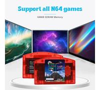 Topiky N64 Games Cartridge, N64 Video Game Cartridge, Open Source Fit for Game Console Fast Reading Card Retro HD Gaming with Auto Save Backup (Red Transparent)