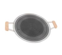 Topiky Nonstick Korean Grill Pan Round BBQ Griddle 11 Inch, Premium Stainless Steel with Wooden Handles, Fast Even Heating, Compatible with Induction Gas Stove Indoor Outdoor Grilling, (34cm)