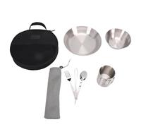 Topiky Portable Stainless Steel Camping Tableware Set for Outdoor Activities Double-layer Cup Thickened Bowl Plate Knife Fork Spoon Utensil Combo