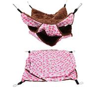 Topiky Small Pet Hammock, Three Layer Warm Hanging Bed Sleeping Bag for Hamster Sugar Glider Squirrels, Cute Cage Accessories with Hooks (Pink)