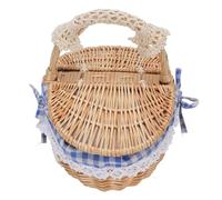 Topiky Woven Wicker Picnic Basket with Removable Liner, Empty Picnic Hamper with Lid and Sturdy Handle for Easter Camping Outdoor Storage, 25cm Wide Natural Round Basket for Vegetables, (Blue Plaid)